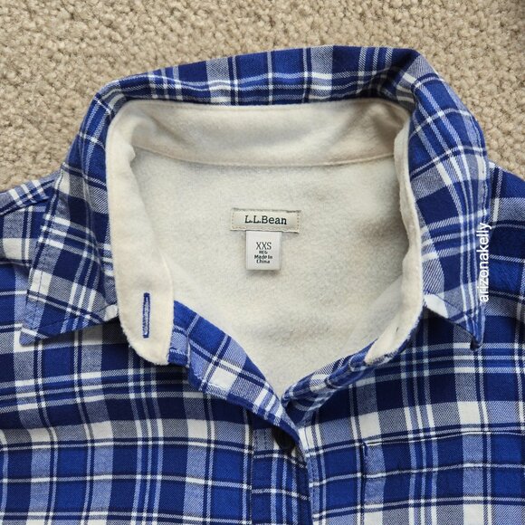 L.L. Bean Fleece Lined Cotton Plaid Shirt RUNS BIG XXS Blue - Picture 6 of 10